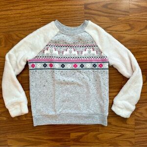 Jumping Beans Girl Size 7 Softest Fleece Sweatshirt Unicorn Winter Fair Isle EUC